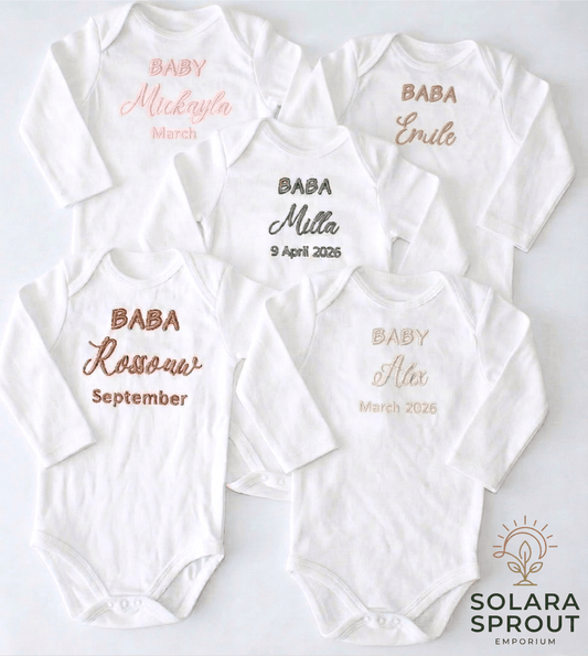 Custom Name Embroidered Baby Grow - Solara Sprout Emporium