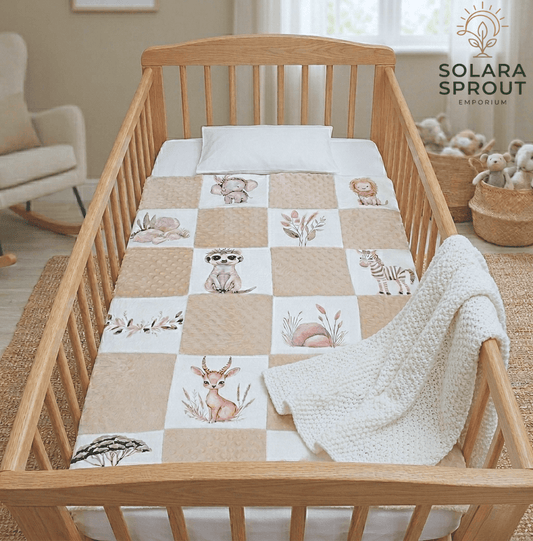 Safari Block Baby Comforter Set — soft minky fleece and Turkish cotton nursery comforter by Solara Sprout