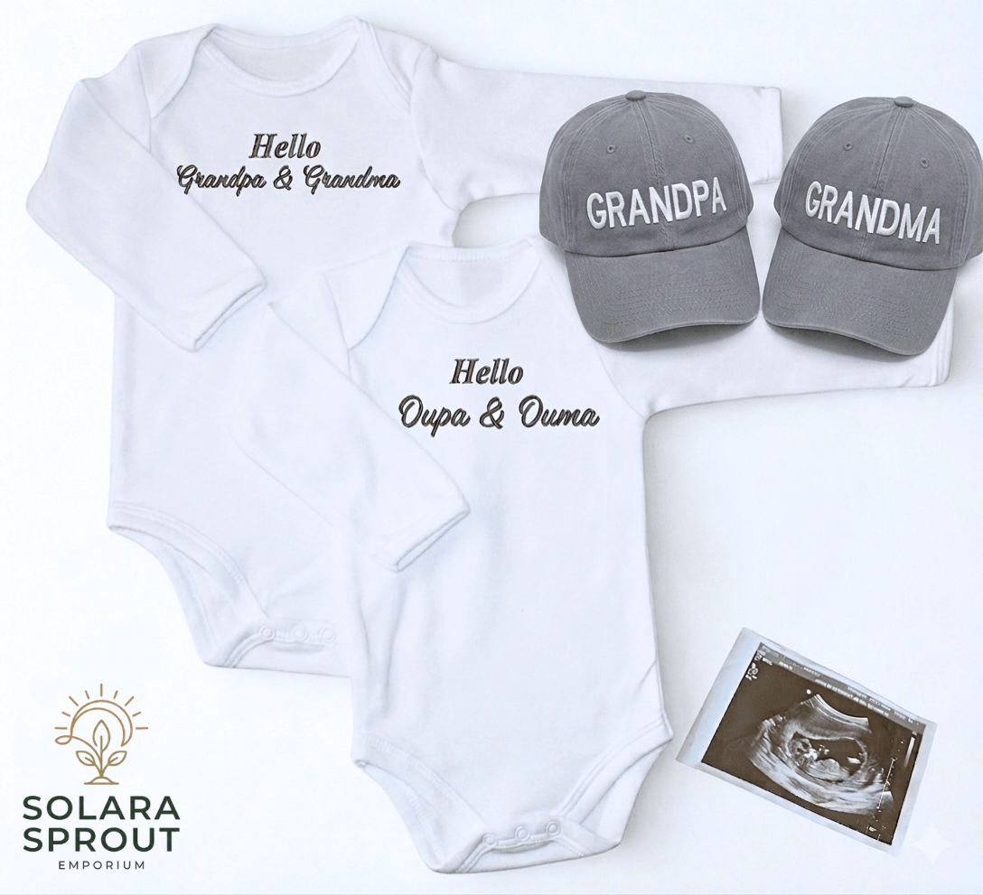 Grandparents reveal baby grow – embroidered baby grow gift – Solara Sprout