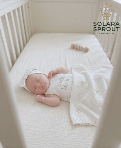 Little Honey knitted baby romper set – honeybee embroidery baby romper – Solara Sprout