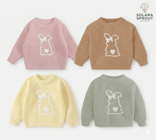 Crochet appliqué heart bunny baby sweater in candy pink with handcrafted bunny and heart detail