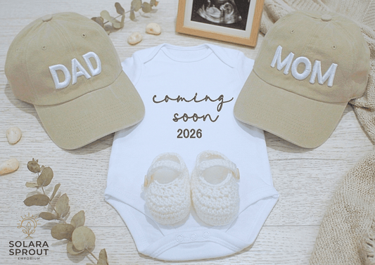 Coming soon baby grow announcement – pregnancy reveal bodysuit – Solara Sprout
