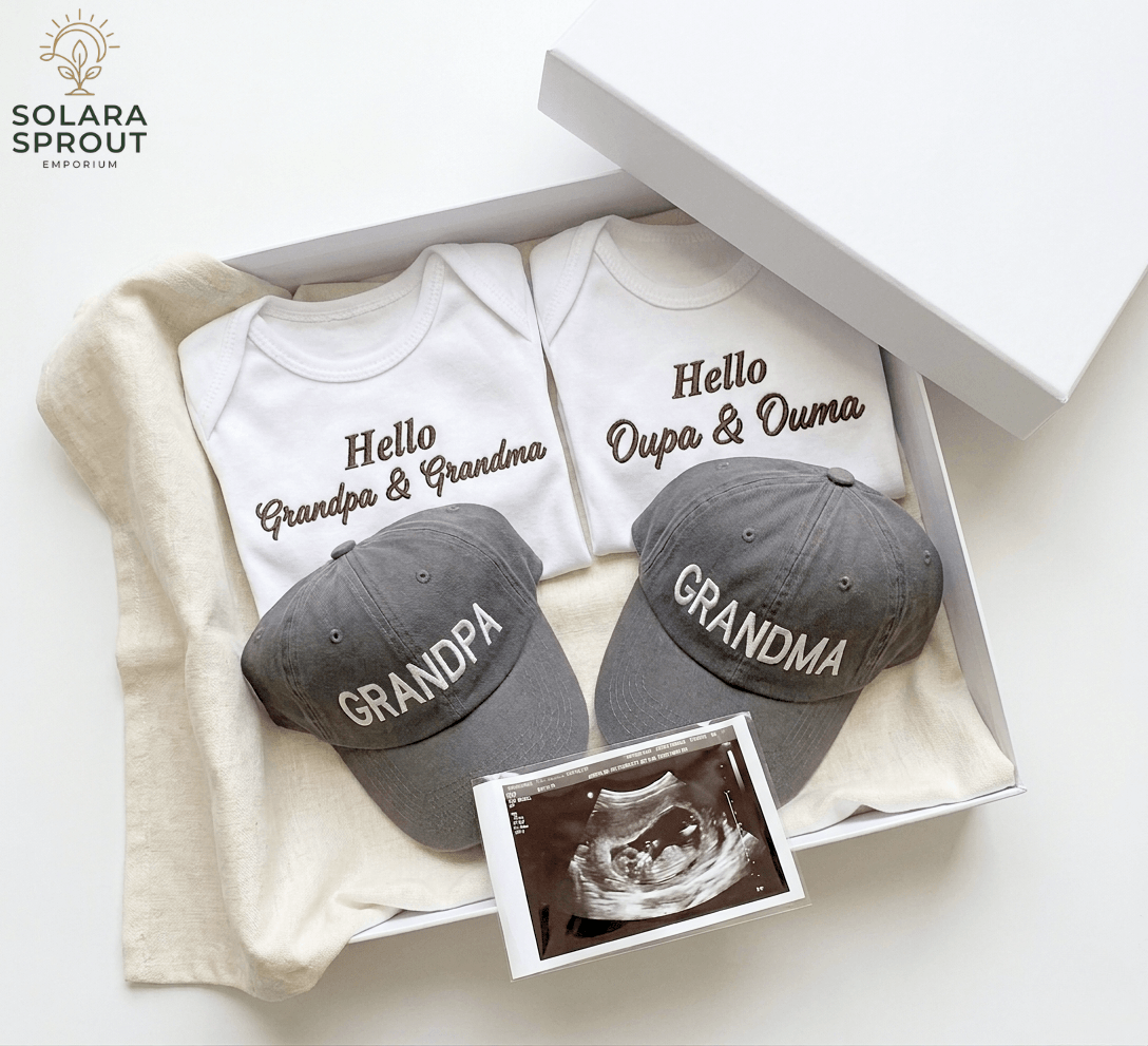 Grandparents reveal baby grow – pregnancy announcement onesie – Solara Sprout