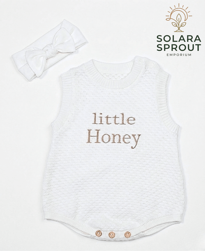 Little Honey knitted baby romper set – soft knit baby outfit – Solara Sprout