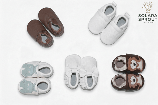 Genuine comfortable Leather Baby Shoes collection featuring soft, flexible soles for developing feet.