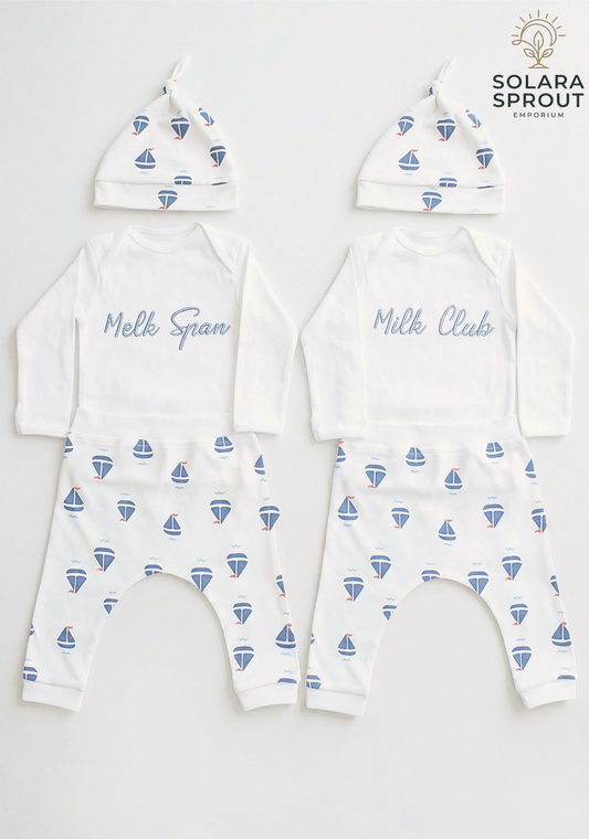 Cotton Knit Harem Baby Set with Hat - Solara Sprout Emporium