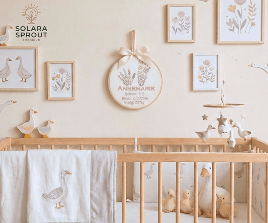 Custom embroidered Name & Birth Date Nursery Keepsake - Solara Sprout Emporium