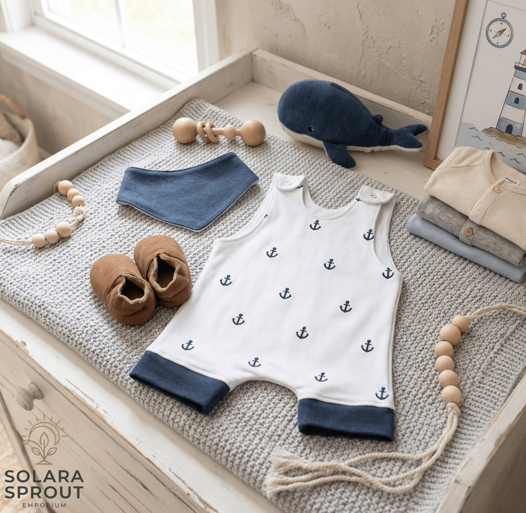 Sailor Bandana Baby Romper Set – Nautical Embroidered Outfit 