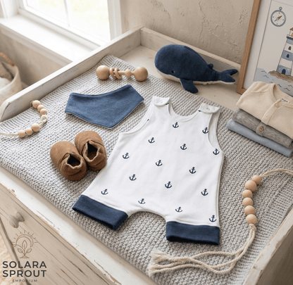 Sailor Bandana Baby Romper Set – Nautical Embroidered Outfit 
