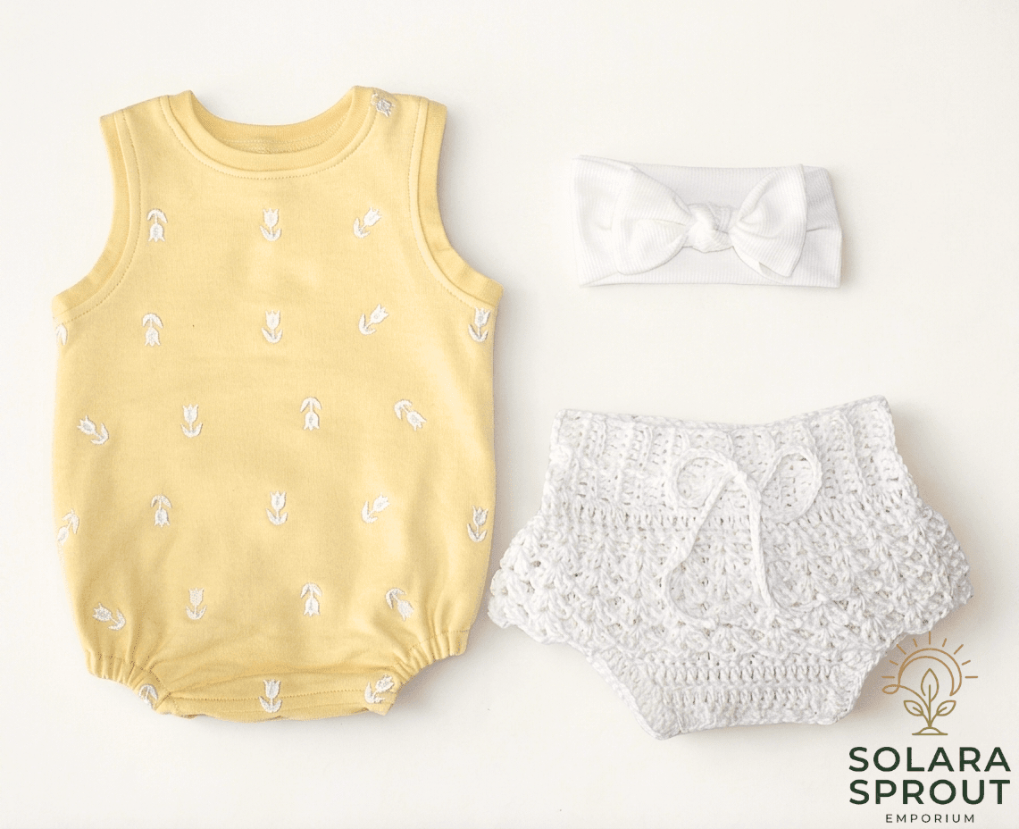 Sunny Tulip Baby Embroidered Romper - Solara Sprout Emporium