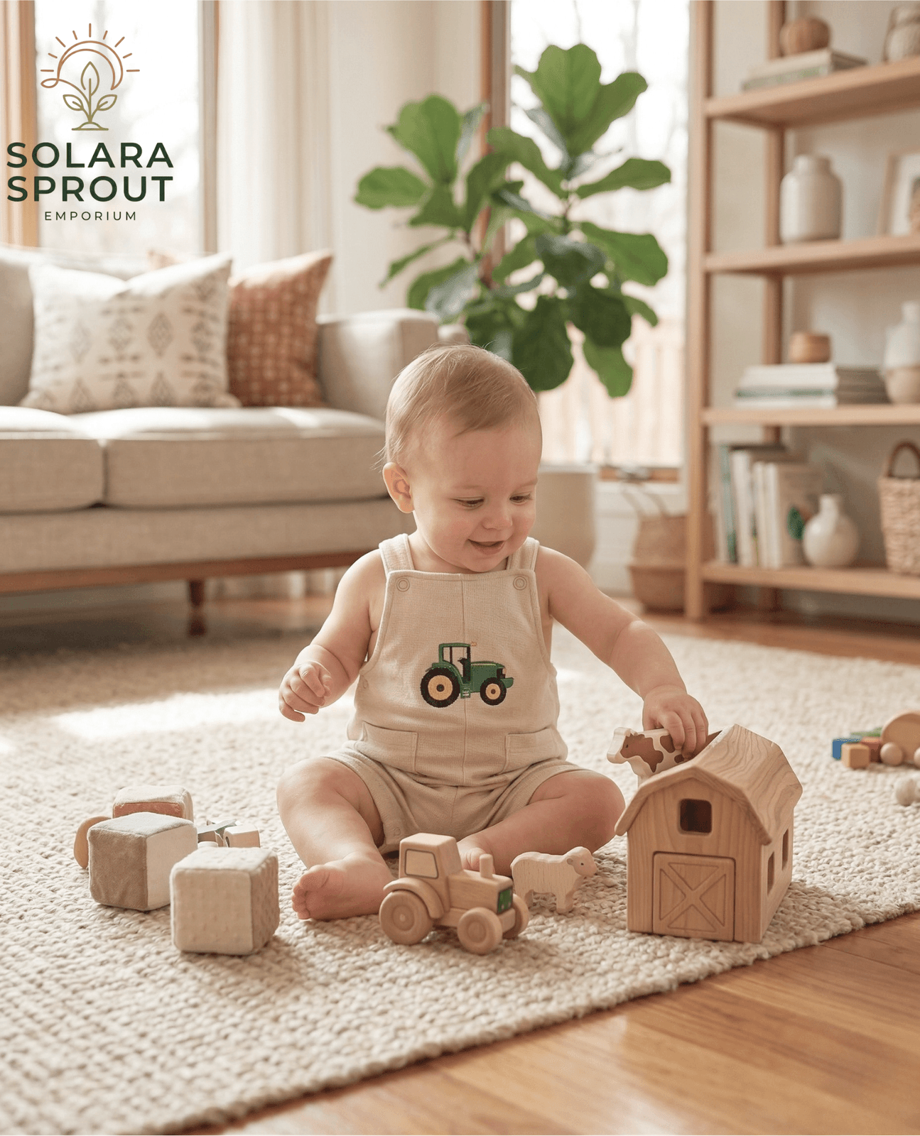 Tractor Cotton Baby Dungaree Romper - Solara Sprout Emporium